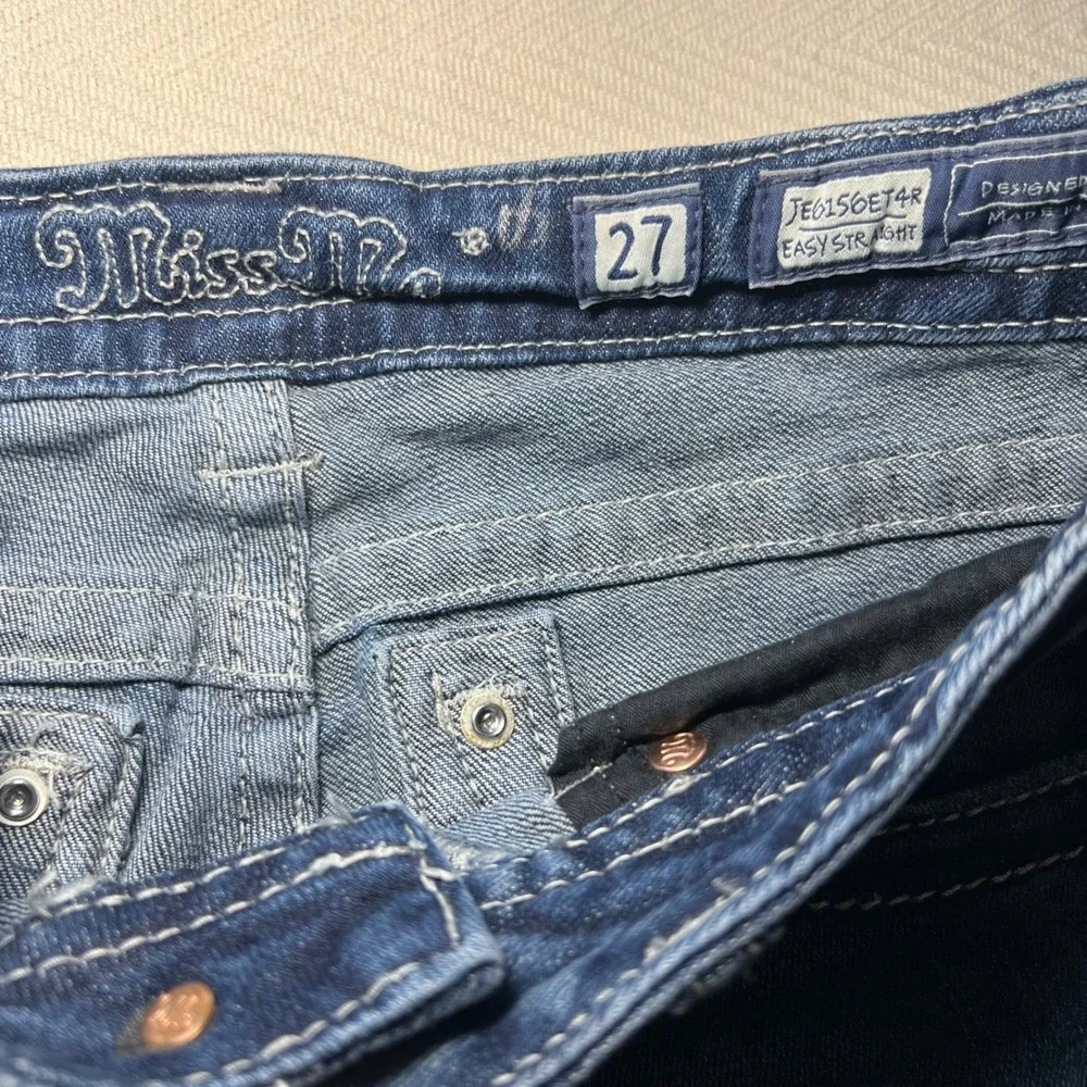 Miss Me Easy Straight Low Rise Embellished Jeans Medium Wash Y2K 27